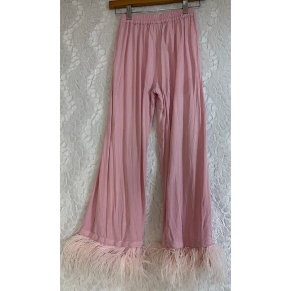 SLEEPER 100% Viscose Pink Ostrich Feather Trim Lounge Party Pajama Pants Size XS - Picture 6 of 13